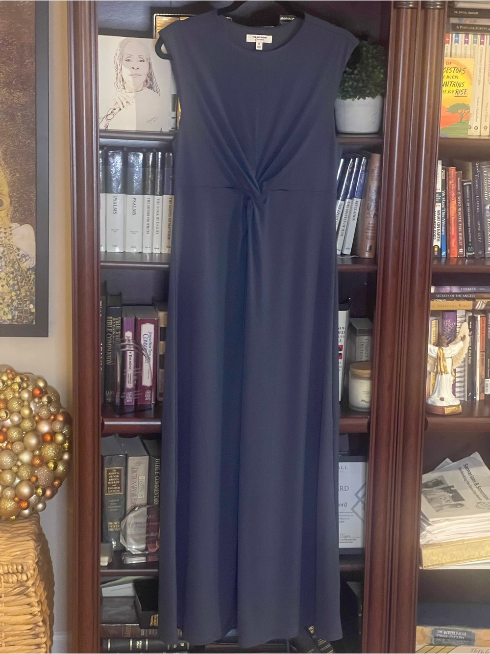 Sleeveless Navy Twist-Front Maxi Dress